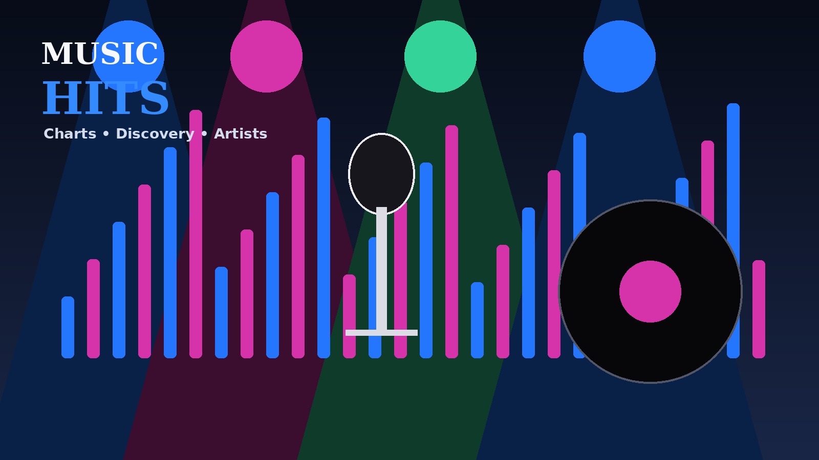 Digital music stage with charts and vinyl